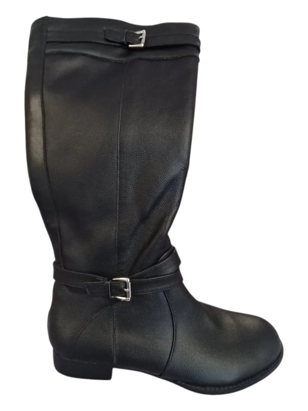Comfortview The Janis Black Tall Leather Wide Calf Boots Size 9 1/2 W - Picture 3 of 10